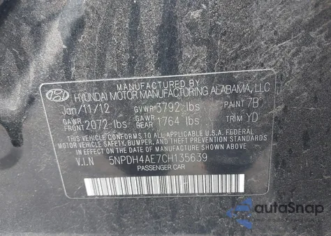 2012 Hyundai Elantra Gls from USA, damaged, VIN 5NPDH4AE7CH135639